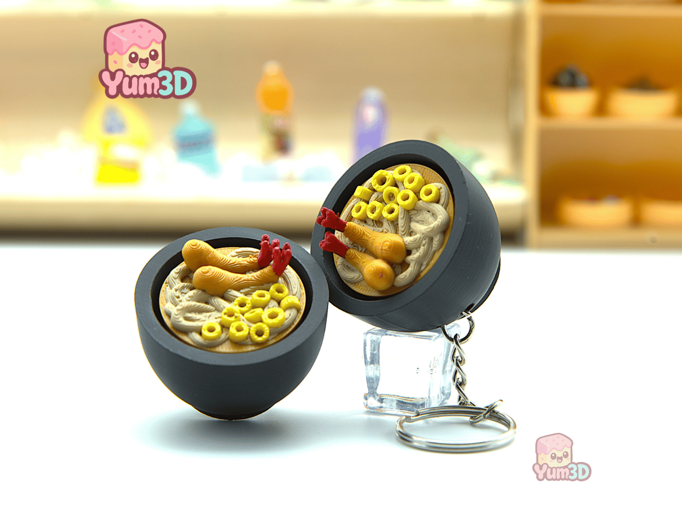 🍜 Yum3D Tempura Ramen Fidget Clicker Keychain - Cute Backpack